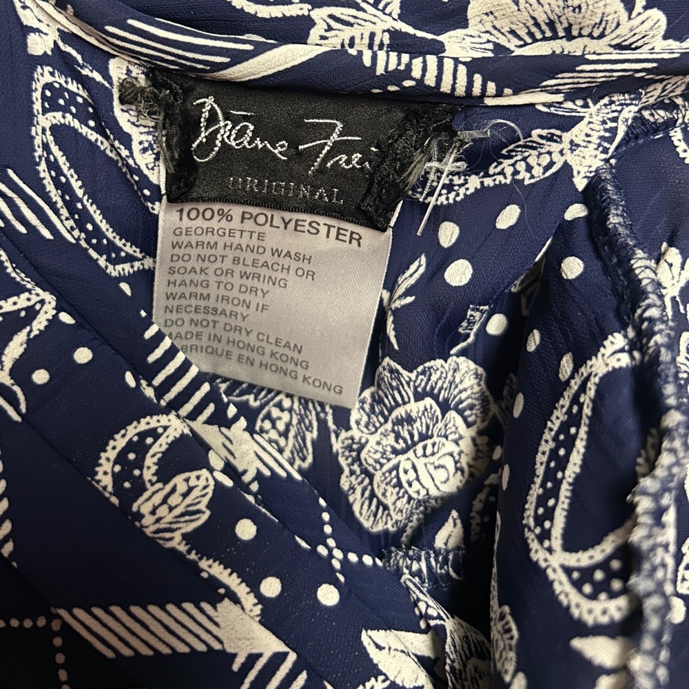 Diane Freis ~ Large ~ Vintage ~ Blue/White • Floral W/ Ruffles & Tie Boho Dress - Picture 16 of 16